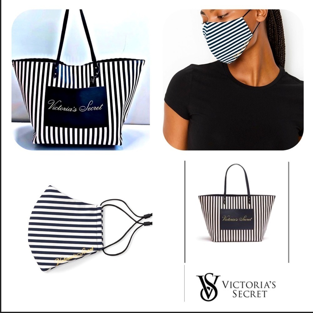 Victoria’s Secret Stripped Tote Bag & FREE Matching Face Mask